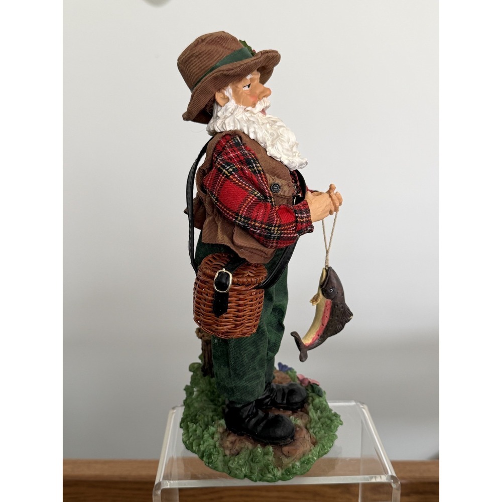 Santa Fisherman Vtg 12" Resin with Cloth Clothes Missing Fishing Pole - Picture 3 of 9